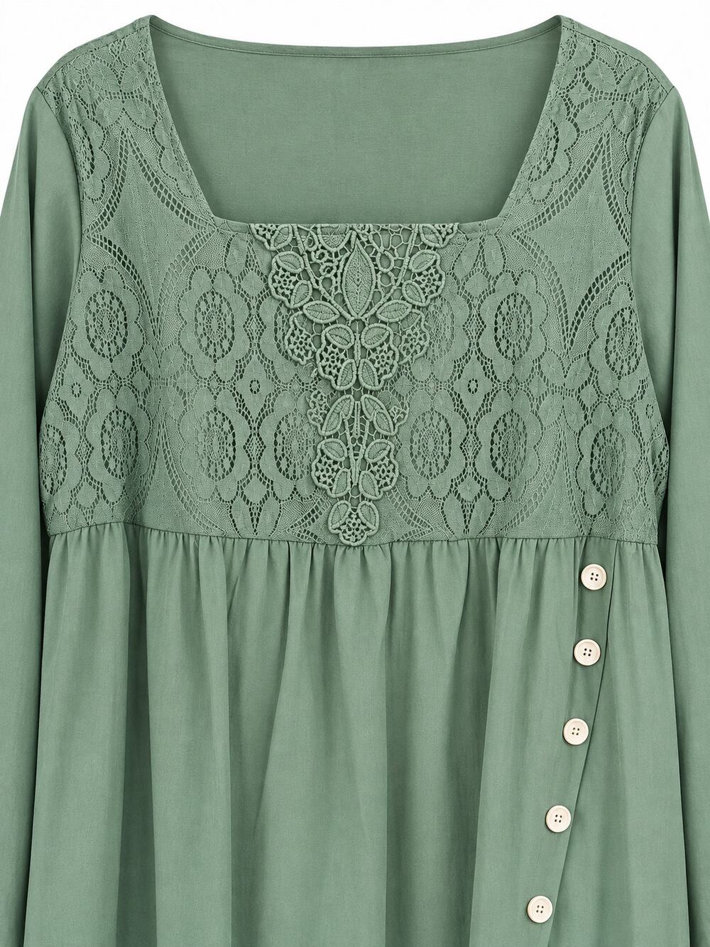JustFashionNow XL Sage Green Lace Tunic Top Square Neck Cotton NWT